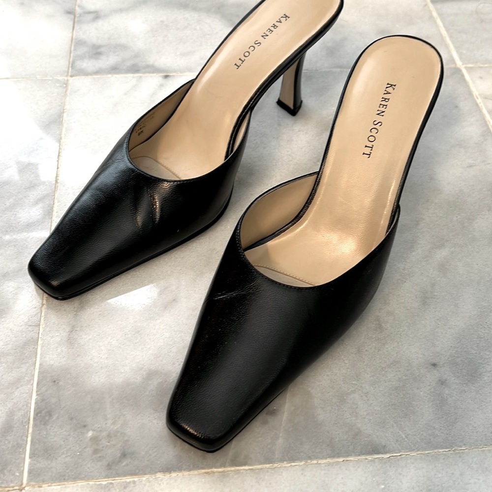 Black leather mules